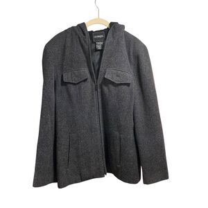 Outbrook Womens Short Hooded Charcoal Gray Wool Jacket L Winter Outdoor Zip Up